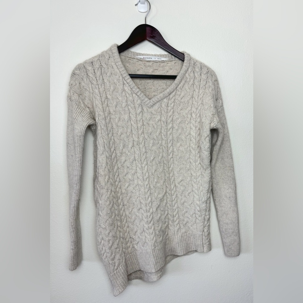 Athleta Cable Knit Sweater Women Small Cream Long Sleeve Chunky Wool Cashmere